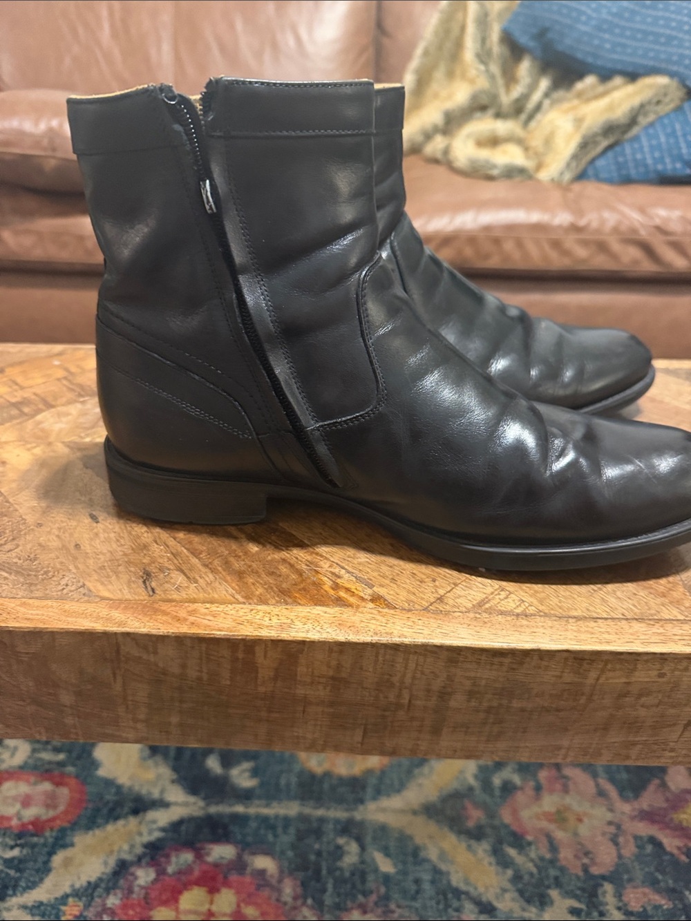 Florsheim Black Leather Side-Zip Ankle Boots